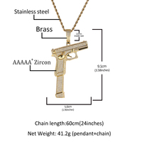 Pendentif pistolet Hip Hop en laiton plaqué or 18 carats modèle de pistolet collier femmes hommes rappeur bijoux de mode