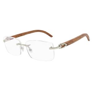 新しいスタイルのメンズビジネスメガネ、木製光学チタンフレーム、木製テンプル、リムレスデザイン、工場直販 - Product Image 2