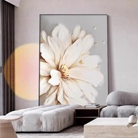 Peinture murale abstraite 3D personnalisée à la main, fleur blanche, peinture à l'huile pour salon, chambre à coucher, décoration intérieure, supporte la base en toile