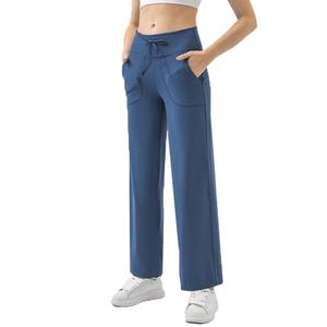 Pantalons de fitness polyvalents pour femmes sur mesure, cordon de serrage à la taille, grande poche, pantalon de yoga à jambes larges, taille haute, pantalon de yoga en spandex/nylon - Product Image 3