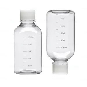 Transparente PET cultura celular soro médio reagente quadrado garrafa 30ml 60ml 125ml 250ml 500ml 1000ml