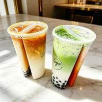 Gobelet jetable double compartiment en plastique PP personnalisé de 700 ml (16 oz) pour thé au lait Boba, avec couvercle