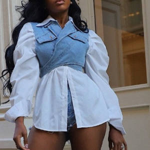 מכנסי ג 'ינס חדשים עם מכנסי ג' ינס ג 'ינס חדש עם חולצות שרוול ארוך שתי חתיכות סט בגדי נשים - Product Image 1