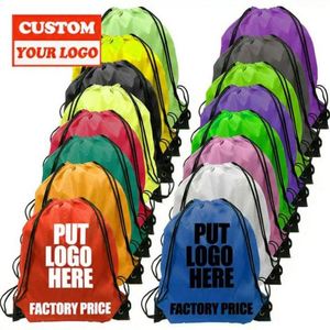 Design Wholesale Promotional Polyester Nylon <b>Drawstring</b> 30cm Shop and Backpack Customized Draw String Bags - Product Image 4