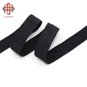 Wholesale Custom Width Black Herringbone Pattern Thin Spandex Binding Tape Polyester Twill Elastic Webbing For Clothing