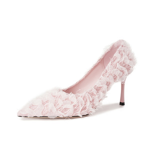 Zapatos de novia de tacón de aguja con punta en pico y decoración floral para vestido de novia, modelo Y25930. - Product Image 5