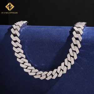 New Product 925 <b>Sterling</b> <b>Silver</b> Necklace <b>Men</b> Chain 15mm VVS Moissanite Cuban Link Chain HipHop Style Iced Out Moissanite Jewelry - Product Image 1