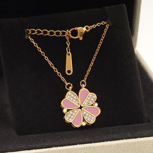 Wholesale Women's Fashion Four <strong>Leaf</strong> <strong>Clover</strong> <strong>Necklace</strong> 2 in 1 Convertible Love Heart Foldable Creative Clavicle Chain - Product Image 4