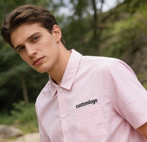 Chemises de travail décontractées à manches courtes rayées 100% coton personnalisées pour hommes - Chemise d'été respirante et écologique à fermeture à bouton unique - Product Image 3