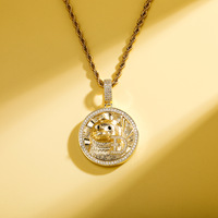 Collier pendentif Doge Coin pour hommes, bijoux tendance hip-hop sertis de pierres
