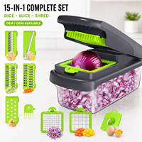 OEM ODM Hachoir à légumes multifonctionnel 15 en 1 avec récipient, coupe-oignon, trancheuse, hachoir, râpe, gadget de cuisine