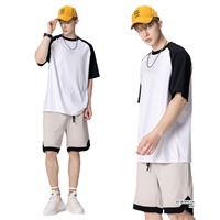 Camiseta informal de cuello redondo de algodón pesado de 270gsm para hombre, Top de punto con diseño de retazos en contraste de bloque de Color de manga corta a la moda de verano