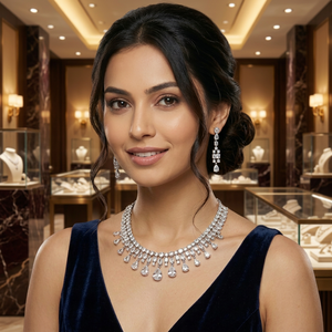 Parure de bijoux de mariée plaqué argent de haute qualité pour femme, collier ras-du-cou et boucles d'oreilles pendantes en zircon cristal, design classique et tendance - Product Image 3