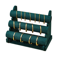 Support de Présentation de Montres en Flanelle à Trois Niveaux Gris Vert Noir pour Vente en Gros, Présentoir de Rangement pour Bracelets et Bijoux