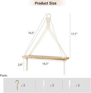 Étagères suspendues en <span class=keywords><strong>macramé</strong></span>, décoration murale bohème, lot de 3, étagère flottante en bois rustique pour chambre à coucher, salle de bain, salon - Product Image 3