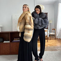 Manteau d'hiver décontracté court en fourrure de renard moelleux de luxe design OEM vente en gros grand col de fourrure doublure en polyester pour femmes