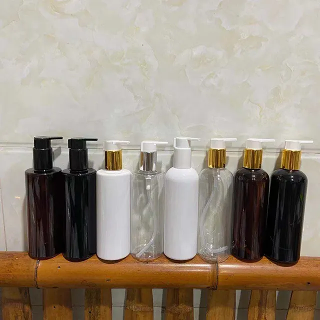 Hengjian 300ml एम्बर सफेद, भूरे काले प्लास्टिक पीईटी बोतल लोशन पंप के साथ बालों की देखभाल के लिए कंडीशनर पैकेजिंग और शैम्पू