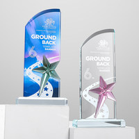Plaque de récompense en verre cristal en forme d'étoile pentagramme colorée avec techniques d'impression UV, trophée en cristal personnalisé