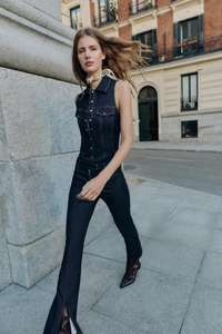 Abito Lungo Estivo <span class=keywords><strong>in</strong></span> <span class=keywords><strong>Jeans</strong></span> Stile Vintage da Donna KP&ZA, Linea A, con Bottoni, Colletto, Senza Maniche, Tinta Unita - Product Image 6