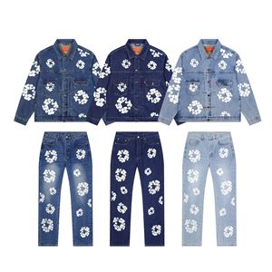 Veste en jean pour homme, style européen-américain, imprimé floral, délavé moyen, coupe ample, vintage, marque tendance, style hip-hop urbain - Product Image 4