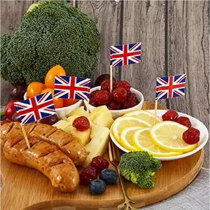 Nuoxin Diskon Besar 100 Buah/Opp 2.5*3.5*6.5Cm Makanan Personalisasi Tusuk Gigi Kayu Bendera Inggris untuk Ulang Tahun