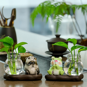 Ensemble de figurines de grenouilles en résine, 2 pièces, décoration de bureau hydroponique, Feng Shui, fournitures de bureau, cadeau - Product Image 3