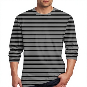 OEM Factory Direct Sale 100% Cotton <b>Men's</b> Casual Cotton Spandex <b>Striped</b> Crewneck <b>Long</b>-<b>Sleeve</b> T-Shirt Basic Tee Fall <b>Tops</b> Clothes - Product Image 6