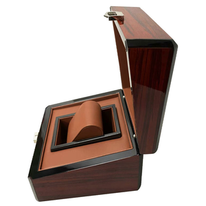 <b>Rectangular</b> Wood <b>Watch</b> Box With Leather Interior High Gloss Finish Snap Closure Protective Storage Case - Product Image 4
