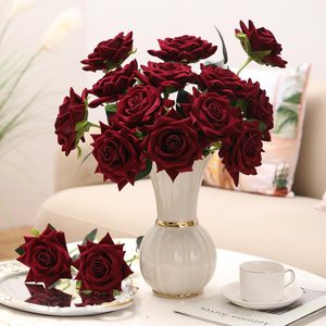 Wholesale Burgundy Roses <b>Artificial</b> Flowers Velvet Flowers with Long Stem Fake Roses for Valentine's Day Wedding Bridal <b>Bouquets</b> - Product Image 4