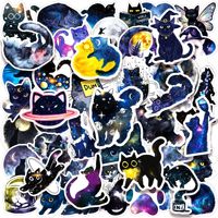 50Pcs Cartoon Starry Sky Black Cat Graffiti Stickers for Bottle Wall Decor Cute Kitty Sticker
