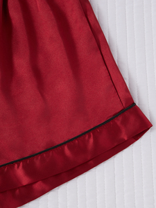 <span class=keywords><strong>Pigiama</strong></span> da <span class=keywords><strong>donna</strong></span> elegante <span class=keywords><strong>rosso</strong></span> a tinta unita con risvolto liscio e vita elasticizzata - Product Image 3