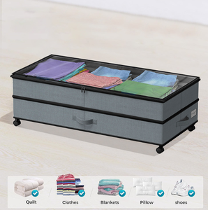 Extensible Square Under-Bed <b>Storage</b> Rollable Containers Clear Lid Foldable Bed Drawer 90L Capacity Fabric Shoe Organizer - Product Image 4