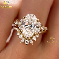 Ensemble de Bague de Fiançailles en Diamant de Laboratoire Oval Certifié IGI 5 carats, Coupe CVD, Or Massif 14 carats Plaqué Rhodium, Ensemble de Mariage de Luxe