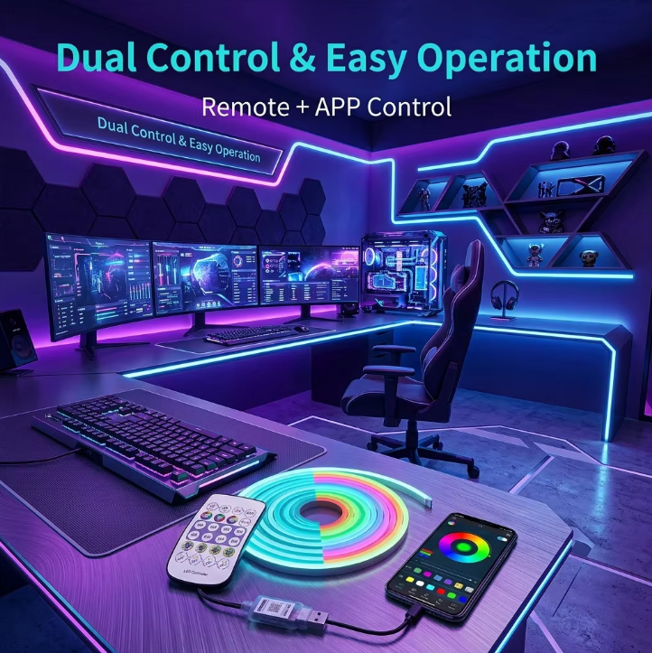 USB 5V IP67 2M Copper RGB Neon Rope Lights LED Strips APP & Remote Control Music Sync Dimmable DIY Mode Game Rooms · image 1