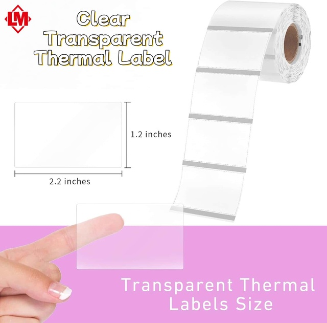 Clear Transparent Thermal Adhesive Label Roll Blank Sticker Rectangle for Barcode and Price Printing Custom Size
