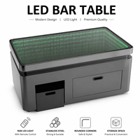 Table de bar moderne à LED avec miroir infini, éclairée, avec rangement, en acier inoxydable, pour discothèque