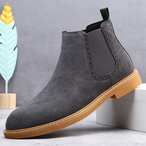 Bottes montantes décontractées en cuir véritable pour hommes, style Derby rétro, avec broguage à bout brosse et détails Wingtip, pour un look semi-formel professionnel - Product Image 1