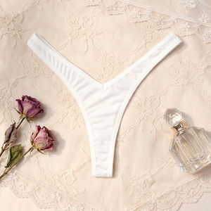 Women White Sexy V-Cut Thong Panties Solid Color Low Waist <b>T</b>-Back Underwear Smooth Stretch G-<b>string</b> Panties for Women OEM ODM - Product Image 3