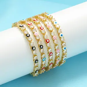 IVIAPRO New Arrival 18K Gold Plated AAA CZ Wholesale Women Jewelry Diamond Evil Eye Bracelet Tennis Bracelet