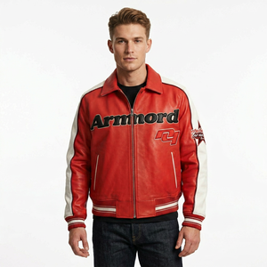 Blouson <span class=keywords><strong>aviateur</strong></span> en cuir de mouton français de qualité supérieure, sur mesure, style américain, broderie pour hommes, streetwear, veste en cuir - Product Image 1