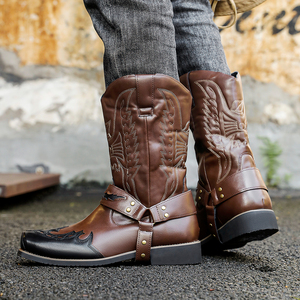 <strong>Men's</strong> Winter Casual <strong>Tall</strong> <strong>Boots</strong> with Embroidery Square Toe and Chunky Heel Slip Resistant Cowboy <strong>Boots</strong> - Product Image 6