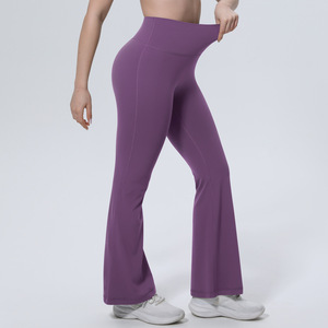 Vente en gros personnalisée de leggings de <span class=keywords><strong>yoga</strong></span> en Spandex/Nylon, longs, taille haute, unis, sans couture, froncés, à jambe large évasée, avec effet ventre plat et rehaussement des fesses - Product Image 6