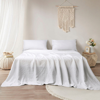 Vente en gros de drap de lit 100% lin parure de lit drap plat literie textile avec 2 taies d'oreiller linge de lit