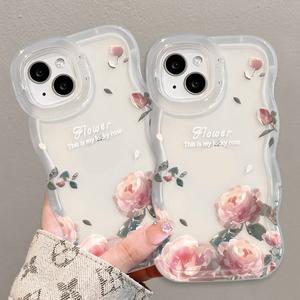 Funda Protectora de TPU con Borde Ondulado y Doble Soporte Invisible con Estampado de Rosas de Lujo para <span class=keywords><strong>iPhone</strong></span> 11 <span class=keywords><strong>12</strong></span> 13 14 15 16 17 Pro Max - Product Image 3