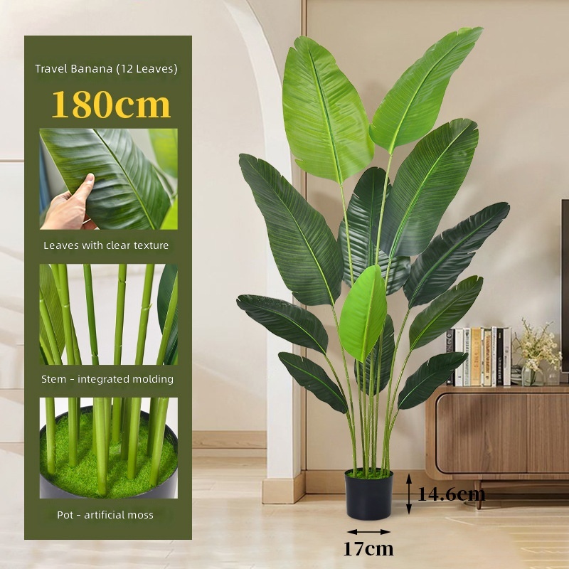 180cm banana-loose anemone-11 leaves-black basin