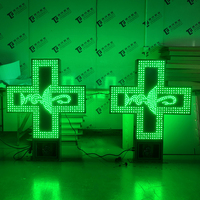 Letrero LED de Cruz de Farmacia de Color Verde Puro de 80*80cm, Luz Intermitente, Panel de Programación para Exteriores, Pantalla LED