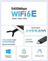 Adaptador WiFi Wifi6E AX5400 Tri banda 5400Mbps Wi-Fi USB3.0 Dongle Antena de alta ganancia Tarjeta de red inalámbrica compatible con WPA3