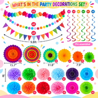 Lot de 33 décorations de fête Fiesta en gros : éventails en papier colorés, pompons, guirlandes et spirales suspendues pour fête à thème mexicain