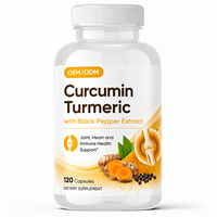 Capsules de curcuma naturel pour la santé des articulations et le soutien immunitaire des adultes, complément alimentaire végétalien, 120 capsules, emballage personnalisé