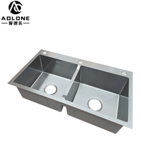 Évier de cuisine ADLONE SINK, prix d'usine, fait main, en acier inoxydable 304, double bac, finition satinée brossée, installation sous plan.